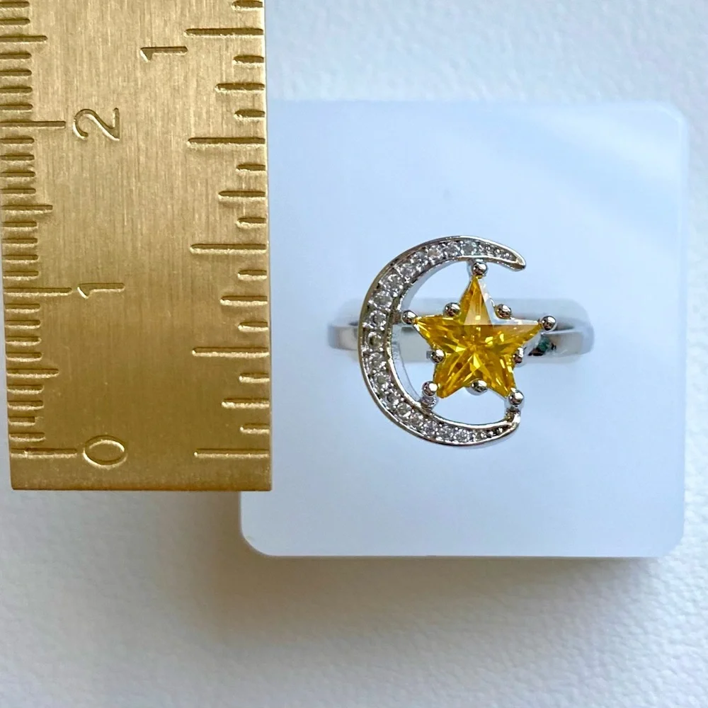 Silver Ring with Yellow Star and Crescent